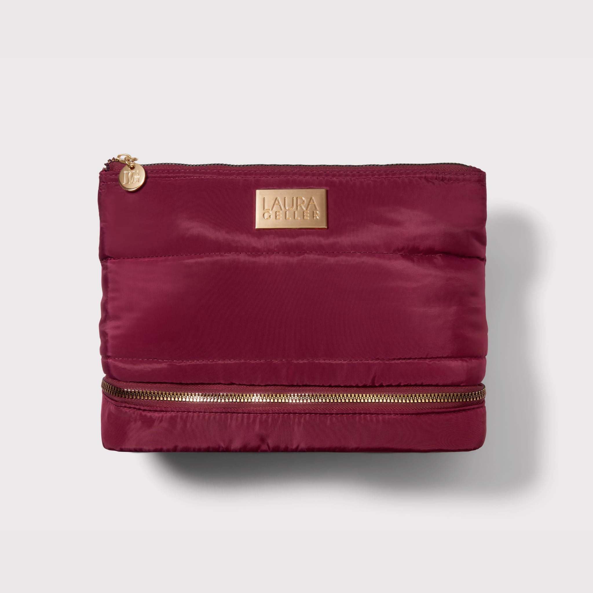 Quilted Makeup Bag with Brush Case, Burgundy soldier 