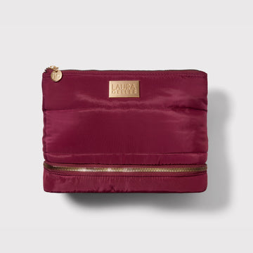 Quilted Makeup Bag with Brush Case, Burgundy soldier 