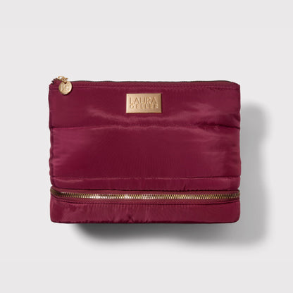 Quilted Makeup Bag with Brush Case, Burgundy soldier 