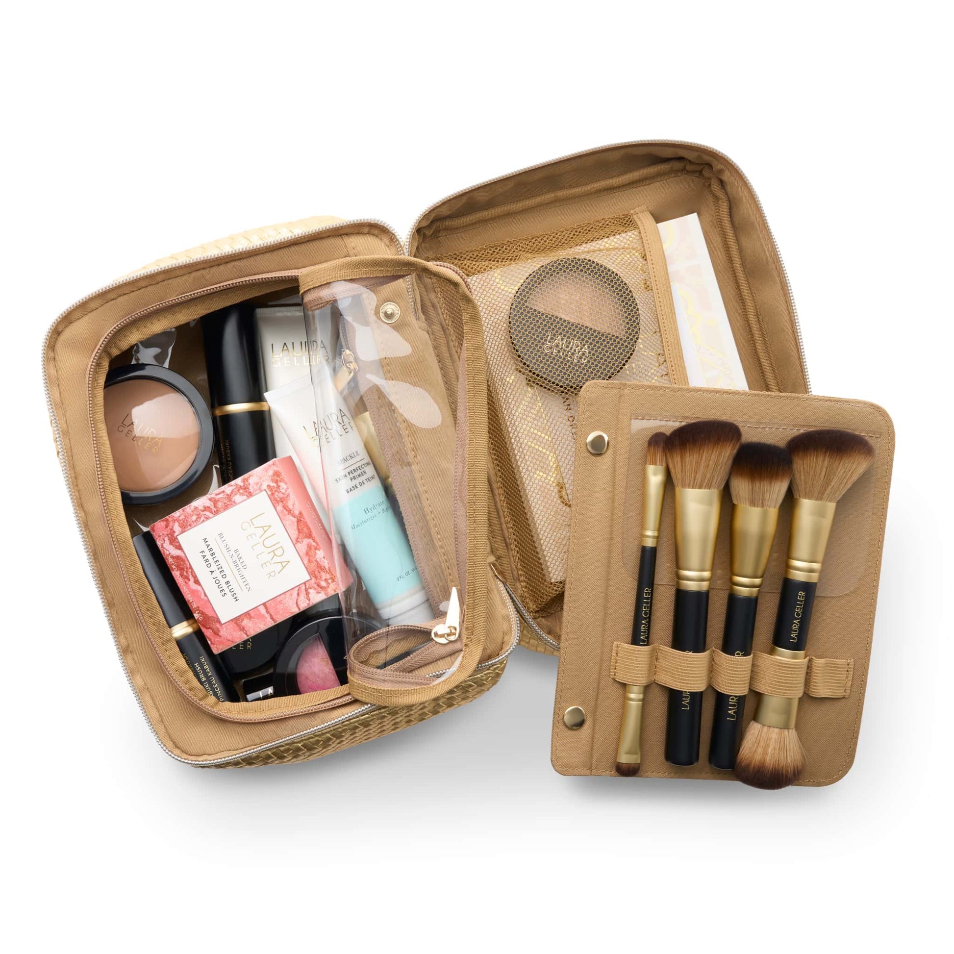 golden shimmer travel weekender makeup organizer bag Laura Geller Beauty Train Case