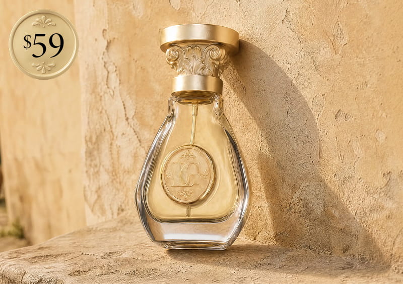 Lifestyle image of full size fragrance ith $59 dot whack