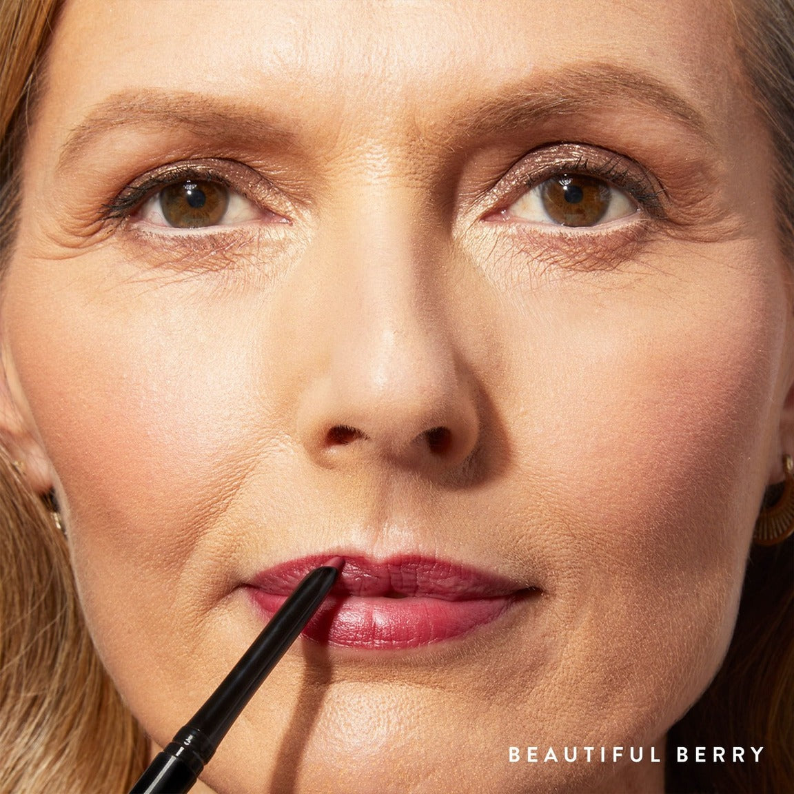 Modern Classic Waterproof Lip Liner Model Lifestyle in beautiful berry