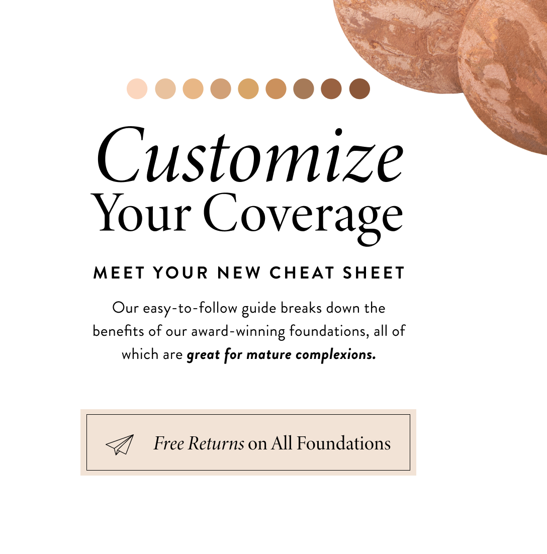 Meet your new cheat sheet. Customize your coverage. The Dilemma: You want to find a foundation you'll love without leaving home. The solution: Our easy-to-follow guide breaks down the benefits of our award-winning foundations, all of which are great for mature complexions.