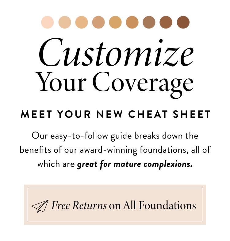 Meet your new cheat sheet. Customize your coverage. The Dilemma: You want to find a foundation you'll love without leaving home. The solution: Our easy-to-follow guide breaks down the benefits of our award-winning foundations, all of which are great for mature complexions.