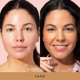 Baked balance-n-glow color correcting foundation model before after sand