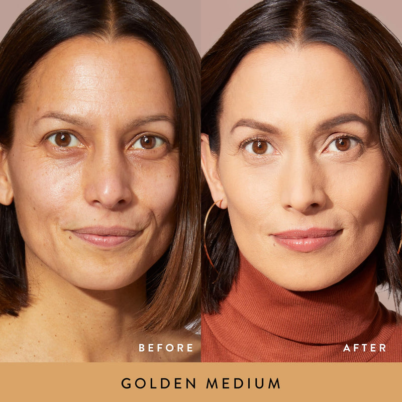 Double Take Baked full coverage foundation before after golden medium