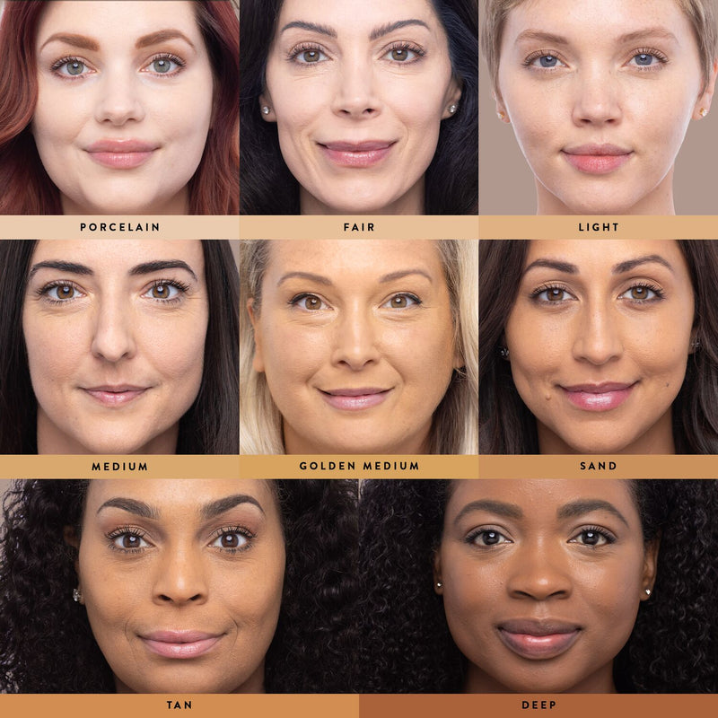 Double Take Liquid Foundation 8 model shade grid