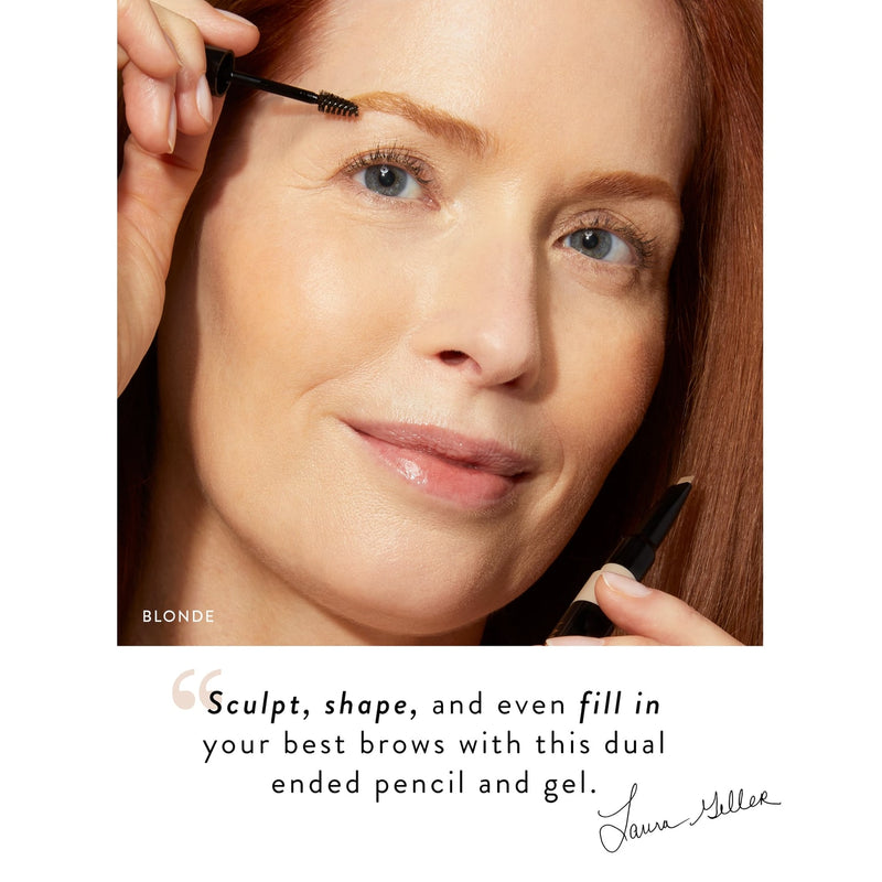 sculpt -n-stay waterproof brow pencil and gel benefit callout with model